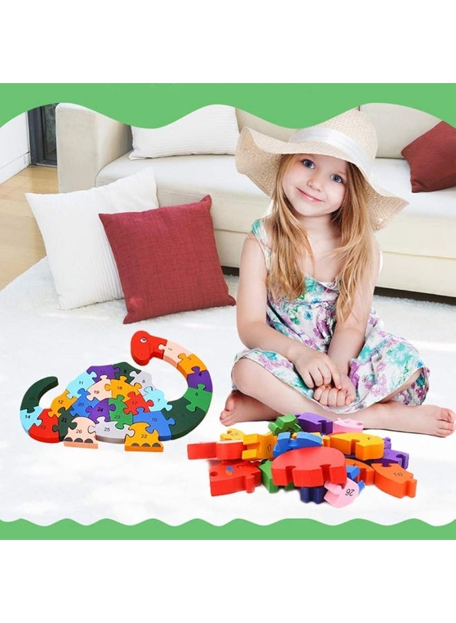 LovesTown 2 PCS Wooden Animal Puzzles, Alphabet Building Blocks for Kids, Preschool Letters and Numbers Puzzles, ABC Animal Puzzle for Toddlers