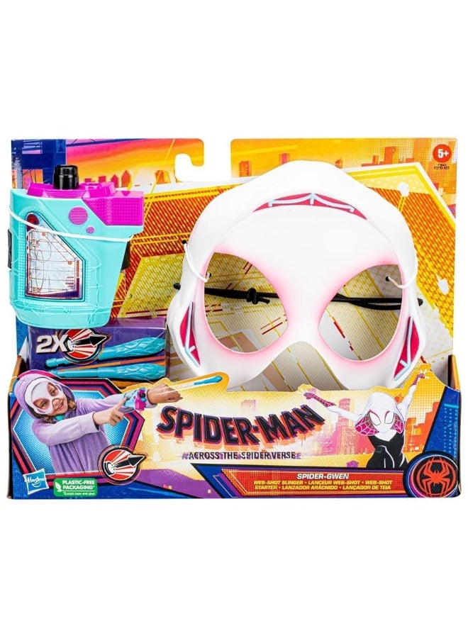 Marvel Spider-Man: Across The Spider-Verse Spider-Gwen Web-Shot Slinger Mask and Blaster Set, Spider-Man Web Shooter Toy, Super Hero Toys for 5 Year Old Girls and Boys and Up