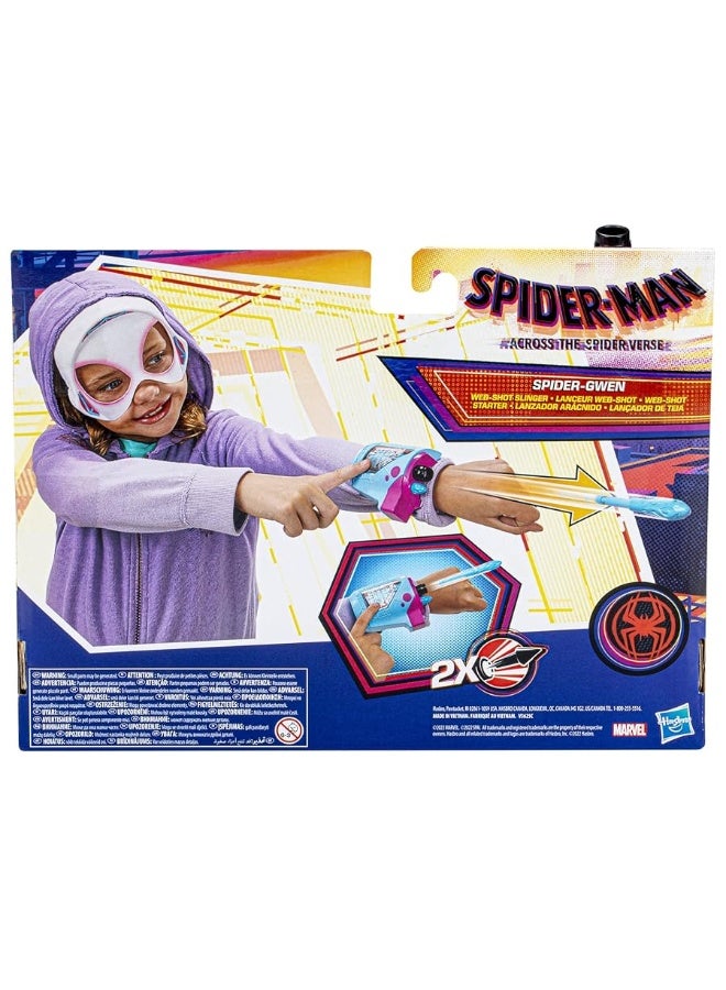 Marvel Spider-Man: Across The Spider-Verse Spider-Gwen Web-Shot Slinger Mask and Blaster Set, Spider-Man Web Shooter Toy, Super Hero Toys for 5 Year Old Girls and Boys and Up