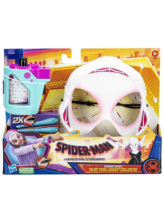 Marvel Spider-Man: Across The Spider-Verse Spider-Gwen Web-Shot Slinger Mask and Blaster Set, Spider-Man Web Shooter Toy, Super Hero Toys for 5 Year Old Girls and Boys and Up