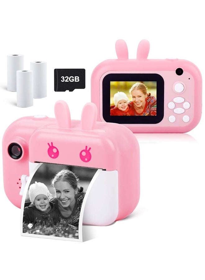 MINIBEAR Instant Camera for Kids Digital Camera for Girls Toddler Camera with Print Paper, 40MP Kids Video Camera Child Selfie Camera Toy Camera Kids Camcorder 2.4 Inch Screen and 32GB TF Card