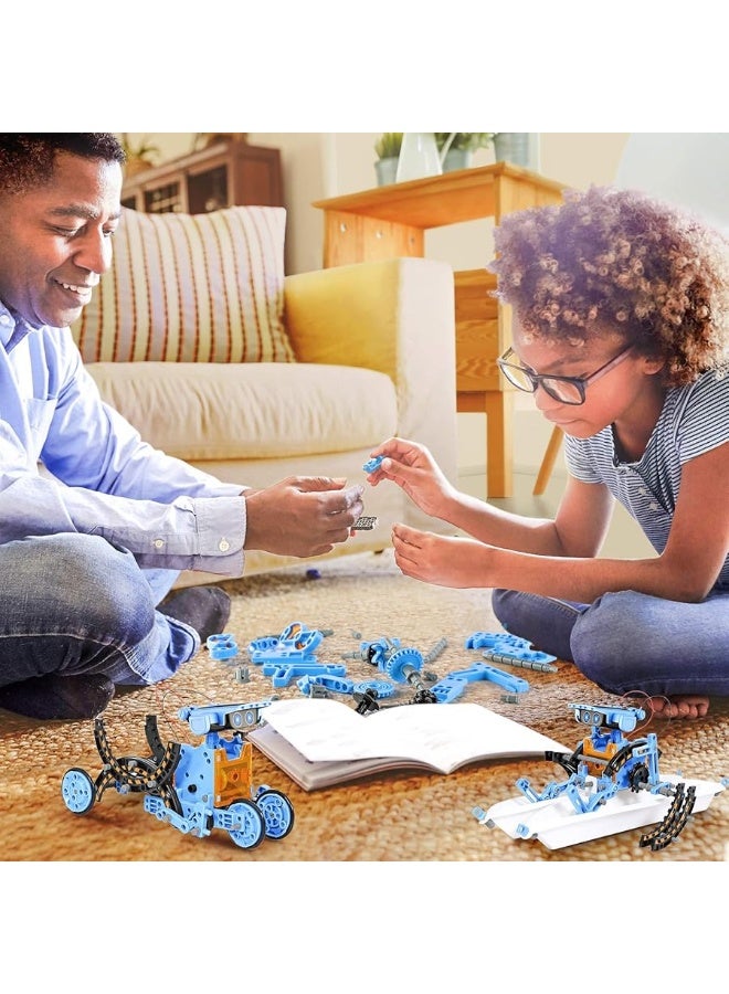 Sillbird STEM Projects 12 in 1 Solar Robot Toys for Kids, 190 Pieces Solar and Cell Powered Dual Drive Motor DIY Building Science Learning Educational Experiment Kit, Gift for Boys Girls Aged 8-12