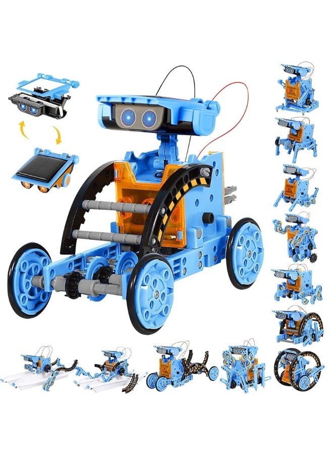 Sillbird STEM Projects 12 in 1 Solar Robot Toys for Kids, 190 Pieces Solar and Cell Powered Dual Drive Motor DIY Building Science Learning Educational Experiment Kit, Gift for Boys Girls Aged 8-12