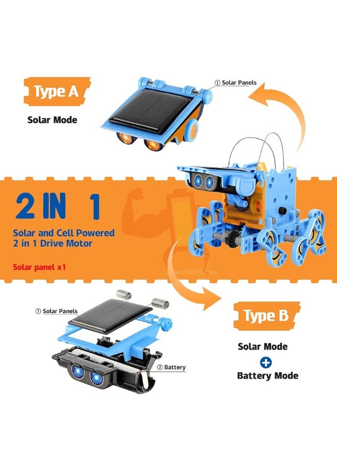 Sillbird STEM Projects 12 in 1 Solar Robot Toys for Kids, 190 Pieces Solar and Cell Powered Dual Drive Motor DIY Building Science Learning Educational Experiment Kit, Gift for Boys Girls Aged 8-12