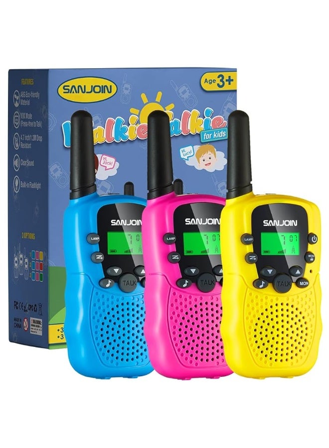 Walkie Talkies for Kids Toys for Boys Girls 4-6, 3 Miles Range Walkie Talkie to Camping, Outdoor 4 Year Old Girl Birthday Gifts for 3 4 5 6 7 Year Old Boy Girl Gifts Age 6-8 (Blue&Pink&Yellow, 3 Pack)