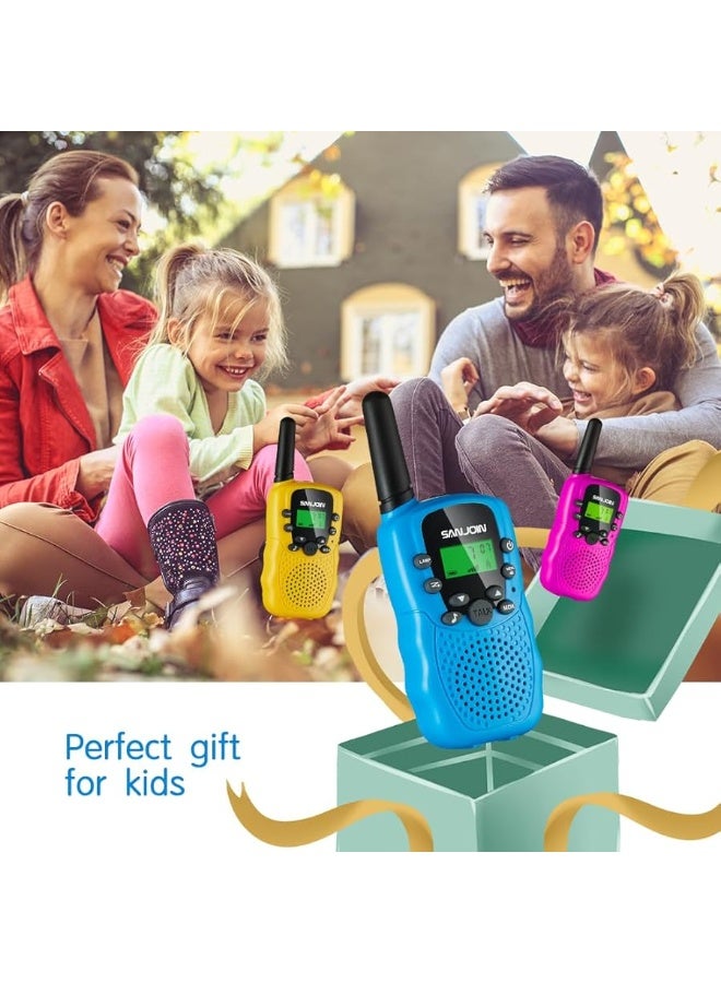 Walkie Talkies for Kids Toys for Boys Girls 4-6, 3 Miles Range Walkie Talkie to Camping, Outdoor 4 Year Old Girl Birthday Gifts for 3 4 5 6 7 Year Old Boy Girl Gifts Age 6-8 (Blue&Pink&Yellow, 3 Pack)