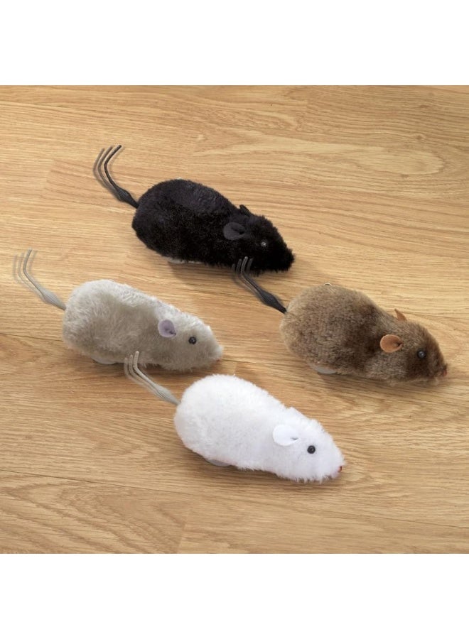 Bits and Pieces - Wind Up Racing 4 Mice-Realistic Looking Mice, Carefree pet - Set of 4: Black, Gray, White and Brown. Each Measures 4-1/2