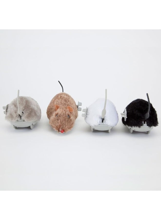 Bits and Pieces - Wind Up Racing 4 Mice-Realistic Looking Mice, Carefree pet - Set of 4: Black, Gray, White and Brown. Each Measures 4-1/2