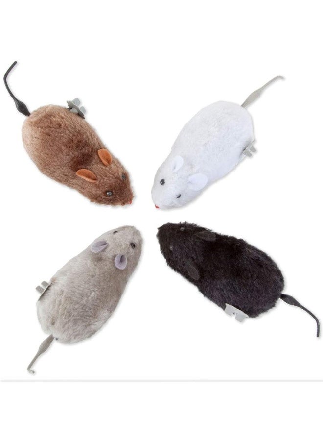 Bits and Pieces - Wind Up Racing 4 Mice-Realistic Looking Mice, Carefree pet - Set of 4: Black, Gray, White and Brown. Each Measures 4-1/2