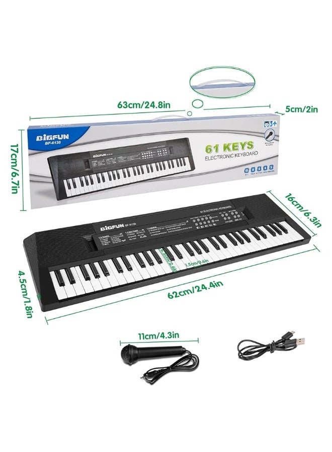 M SANMERSEN Kids Music Piano Keyboard, 61 Keys Piano Keyboard Toys with Microphone Portable Mono Electronic Piano Keyboard Teaching Piano Toy Gift for Beginners Boys Girls Ages 3-12, Black