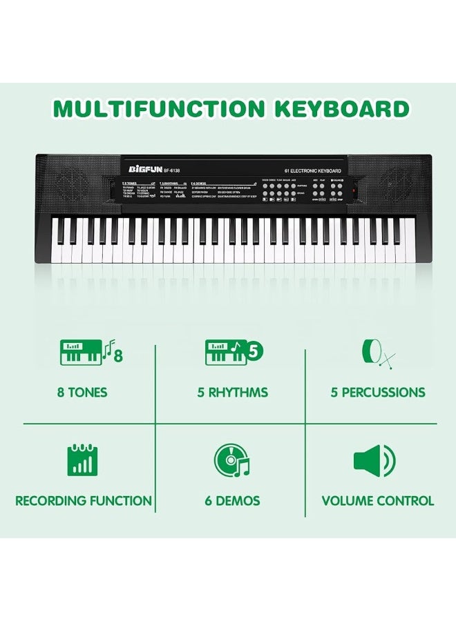 M SANMERSEN Kids Music Piano Keyboard, 61 Keys Piano Keyboard Toys with Microphone Portable Mono Electronic Piano Keyboard Teaching Piano Toy Gift for Beginners Boys Girls Ages 3-12, Black