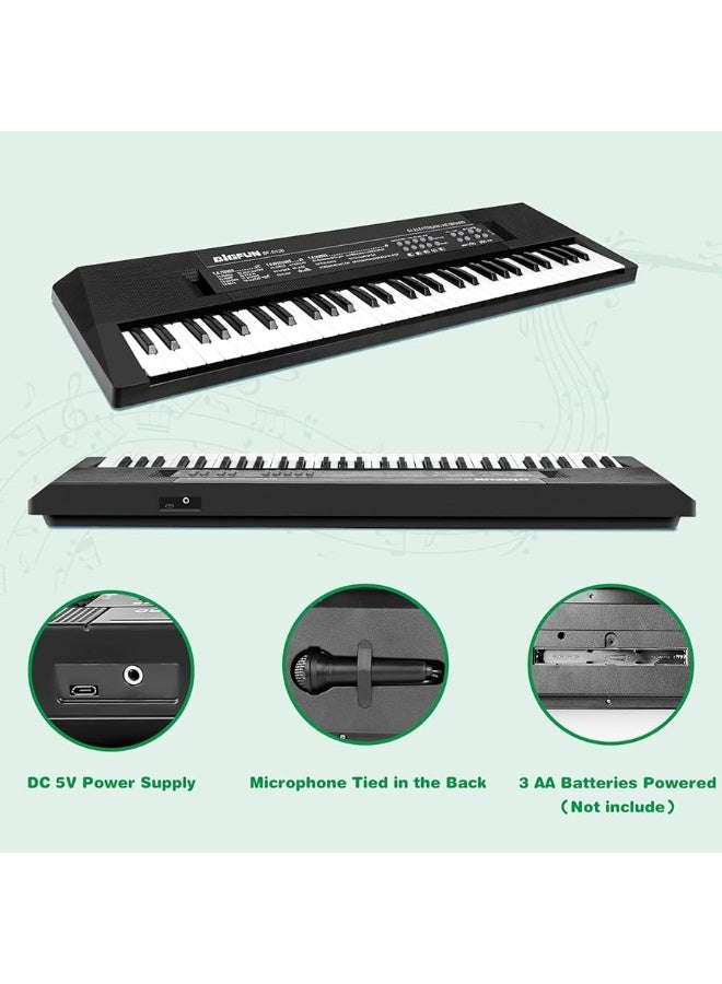 M SANMERSEN Kids Music Piano Keyboard, 61 Keys Piano Keyboard Toys with Microphone Portable Mono Electronic Piano Keyboard Teaching Piano Toy Gift for Beginners Boys Girls Ages 3-12, Black