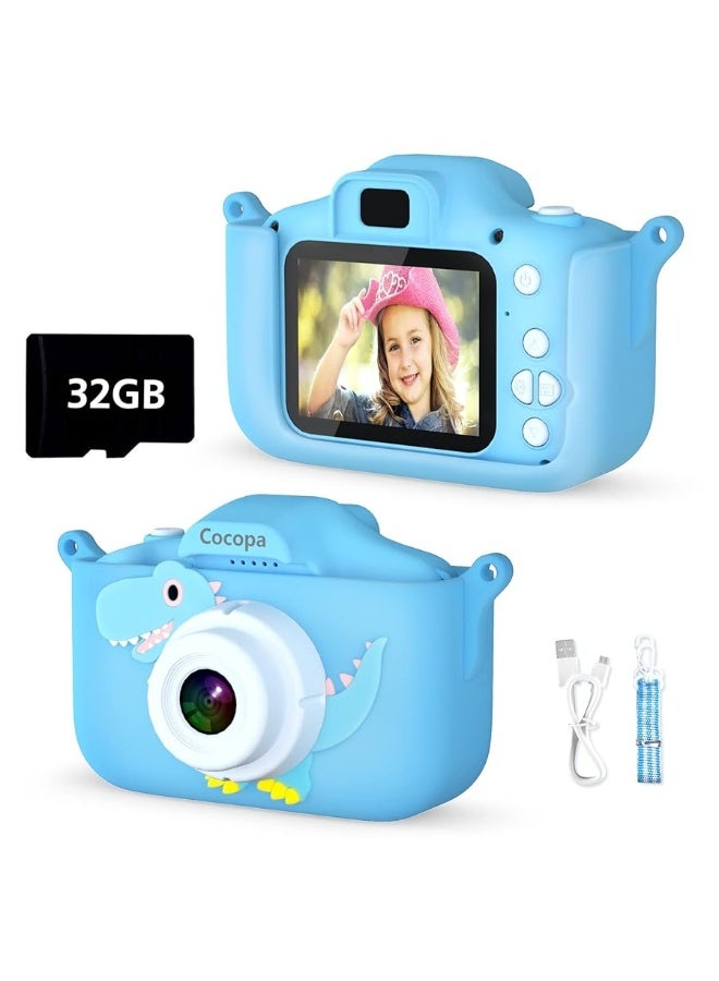 Kids Camera Toys for 3-12 Years Old Boys Girls,HD Digital Video Cameras for Kids with Protective Silicone Cover,Christmas Birthday Gifts for 3 4 5 6 7 8 Year Old Boys with 32GB SD Card(Blue)