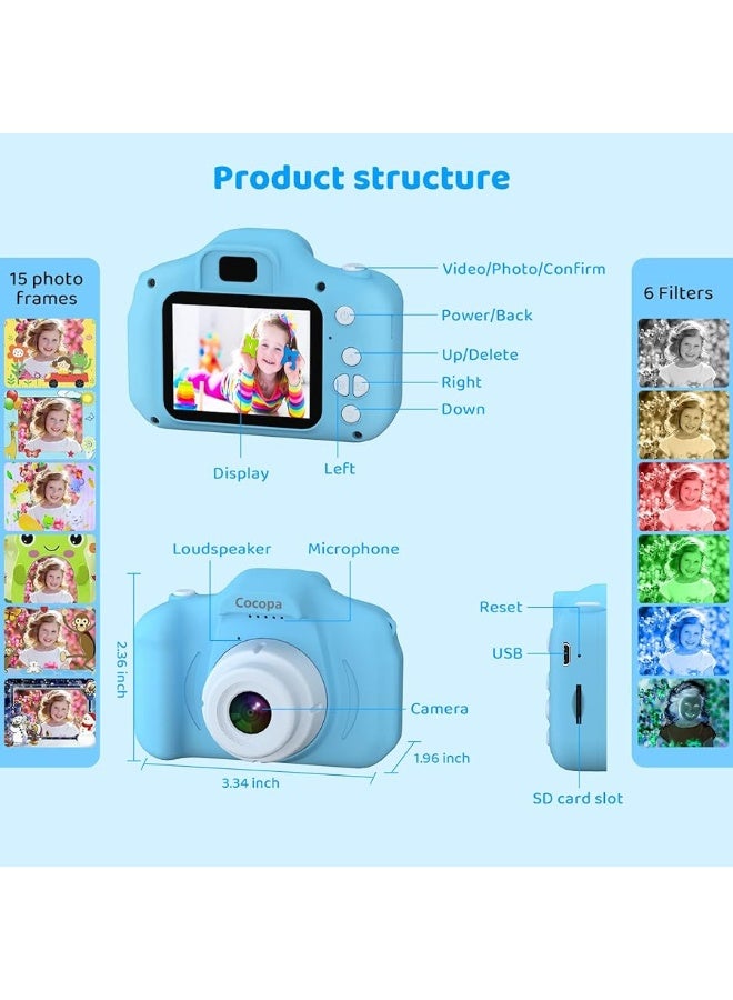 Kids Camera Toys for 3-12 Years Old Boys Girls,HD Digital Video Cameras for Kids with Protective Silicone Cover,Christmas Birthday Gifts for 3 4 5 6 7 8 Year Old Boys with 32GB SD Card(Blue)