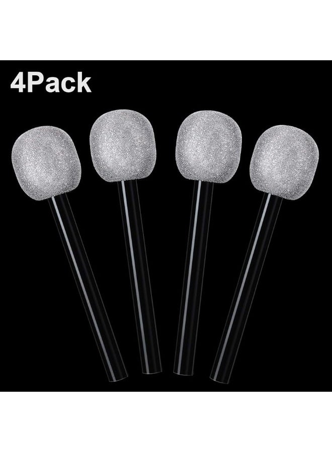 Yaomiao 4 Packs Glittered Microphone Fake Bling Prop Microphone Kids Plastic Pretend Rock Star Toy Microphone for Disco Stage or Costume Prop Birthday Party Favors (Silver)