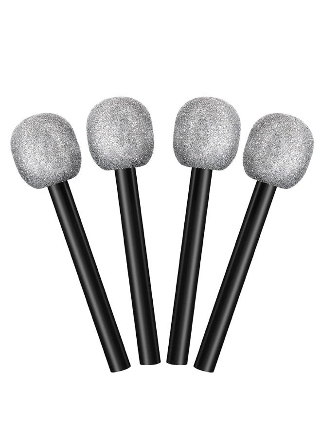 Yaomiao 4 Packs Glittered Microphone Fake Bling Prop Microphone Kids Plastic Pretend Rock Star Toy Microphone for Disco Stage or Costume Prop Birthday Party Favors (Silver)