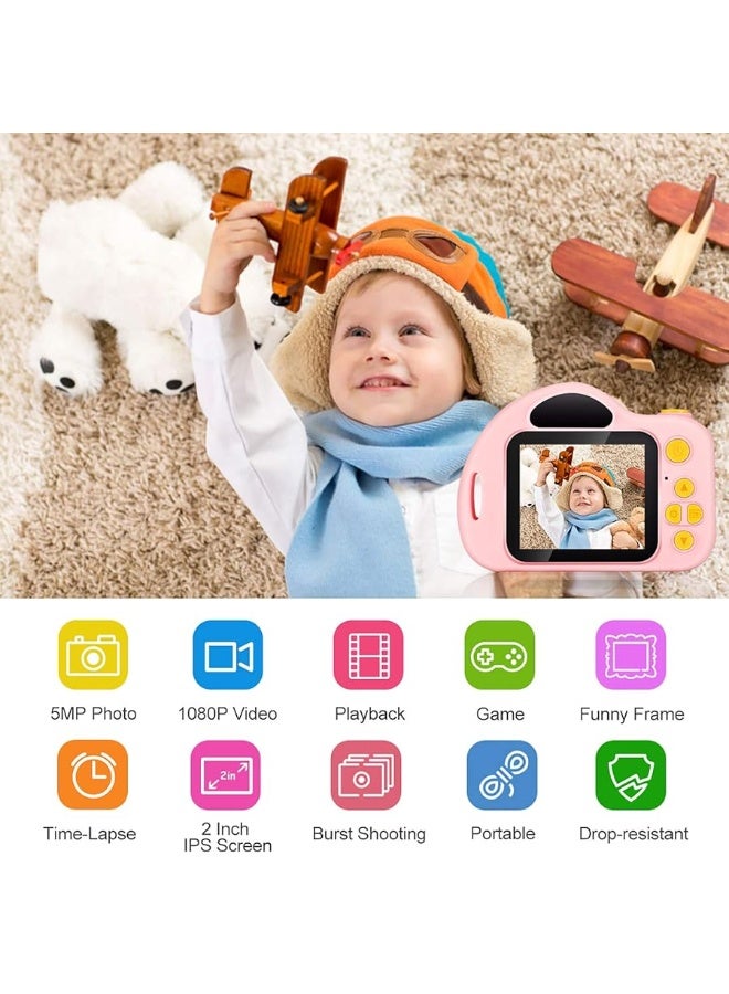 ishantech Kids Digital Camera Toys for Girls 1080 IPS 2 inch HD Girls Best Birthday Toys Mini Toddler Camera for 3 4 5 6 7 8 9 Year Old Girls with 32G SD Card (Pink)