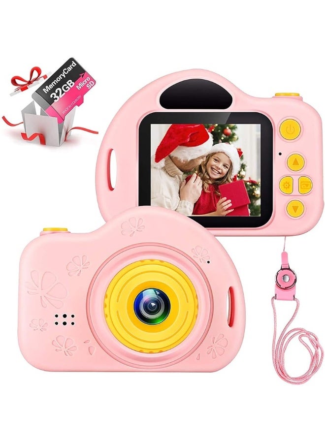 ishantech Kids Digital Camera Toys for Girls 1080 IPS 2 inch HD Girls Best Birthday Toys Mini Toddler Camera for 3 4 5 6 7 8 9 Year Old Girls with 32G SD Card (Pink)