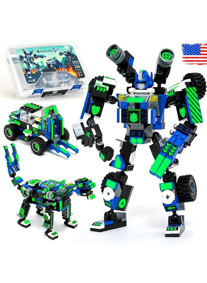 JITTERYGIT Robot Building Toy Gift for Boys, Perfect STEM Gift for Builders Ages 6, 7, 8, 9, and 10 Year Olds, Blue SnabGlider (246 Pcs) Robotryx