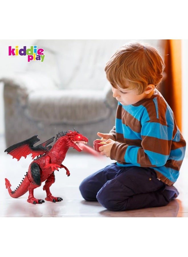 Kiddie Play Remote Control Dinosaur Toys LED Light Up Walking Dragon Roaring and Spraying Smoke Realistic t rex Dinosaur Toys for Boys and Girls 3-12 Years