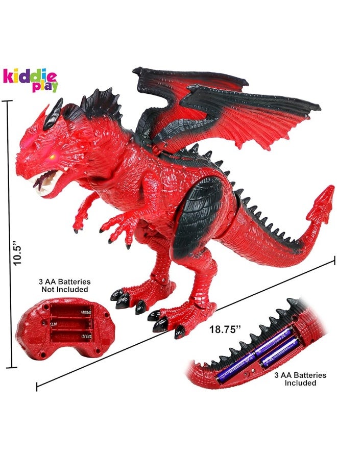 Kiddie Play Remote Control Dinosaur Toys LED Light Up Walking Dragon Roaring and Spraying Smoke Realistic t rex Dinosaur Toys for Boys and Girls 3-12 Years