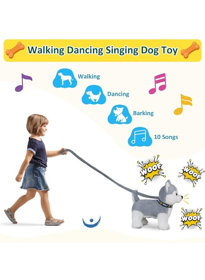 Husky Walking and Barking Puppy Dog Toy with Control LeashRealistic Wagging Tail Robot Interactive Musical Dancing Animated Plush Stuffed Animal Electronic Pet for Kids Toddlers