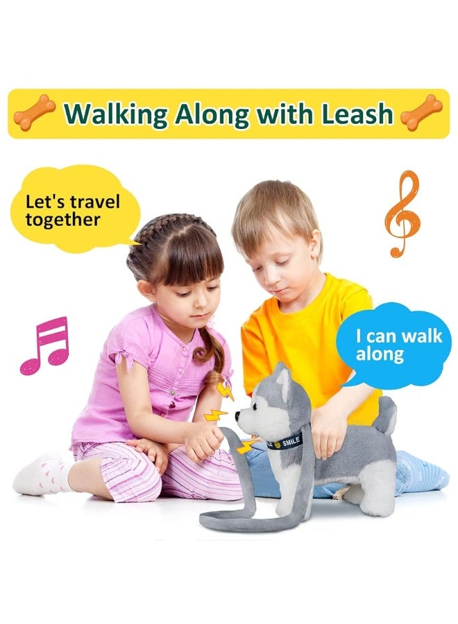 Husky Walking and Barking Puppy Dog Toy with Control LeashRealistic Wagging Tail Robot Interactive Musical Dancing Animated Plush Stuffed Animal Electronic Pet for Kids Toddlers