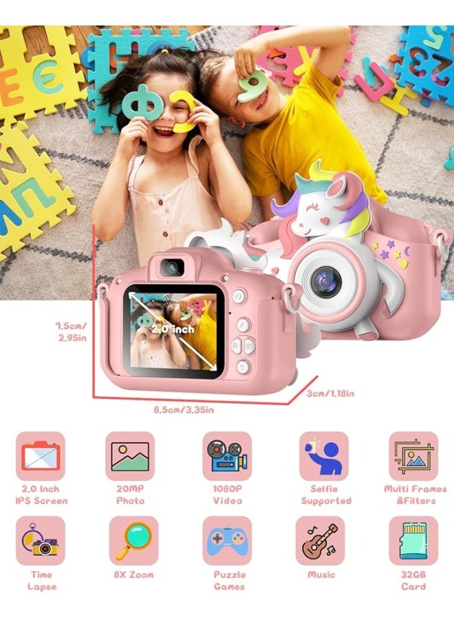 Kids Camera for 3-8 Years Old Toddlers Childrens Boys Girls Selfie Camera 20.0 MP HD 1080P IPS Screen Dual Digital Toy Camera for Kids Christmas Birthday Gifts