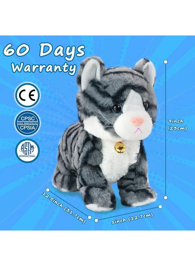 Smalody Interactive Electronic Plush Toy - Upgrade with LED Light Eyes Animated Sound Control Electronic Pet, Robot Cat Kitten Toys Gifts for Boys & Girls Kids Birthday Christmas (Gray)