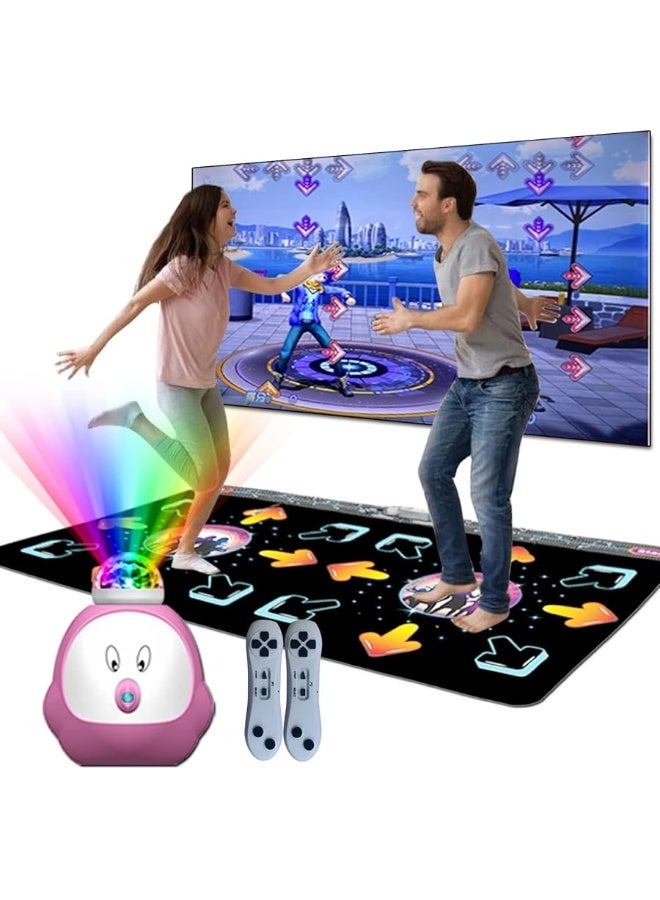 Double Dance Mat for Kid & Adult, Musical Electronic Dance Step Pad with 100+ Games, 200+Songs,HD Output, 2 Motion Sensor Controllers, MTV & Cartoon Mode, Toy Gift for Boy&Girl Age 3+, Pink