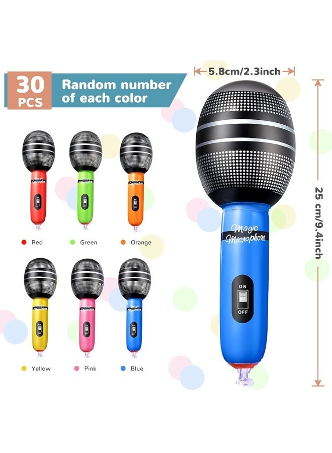 30 Pieces Inflatable Microphones Blow up Microphone Assorted Colors Inflatable Microphone Props Plastic Toys for Musical Concert Themed Party Role Play Birthday Party Decoration Supplies