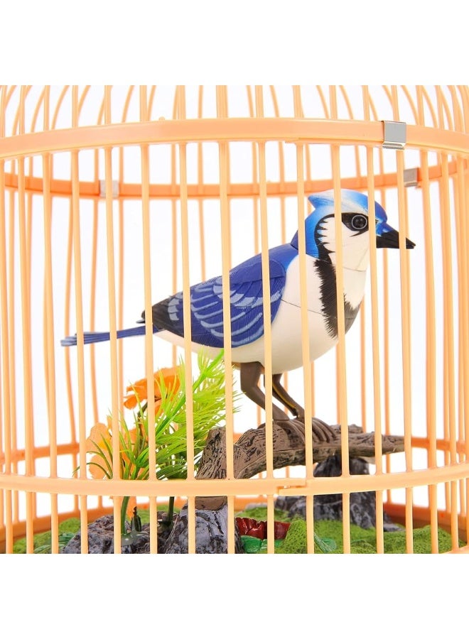 PowerTRC Singing & Chirping Bird in Cage, Realistic Sounds & Movements, Sound Activated, Battery Operated, Great Desk and Room Accessory, Pet Caged Bird Toy (10â€ x 7â€)