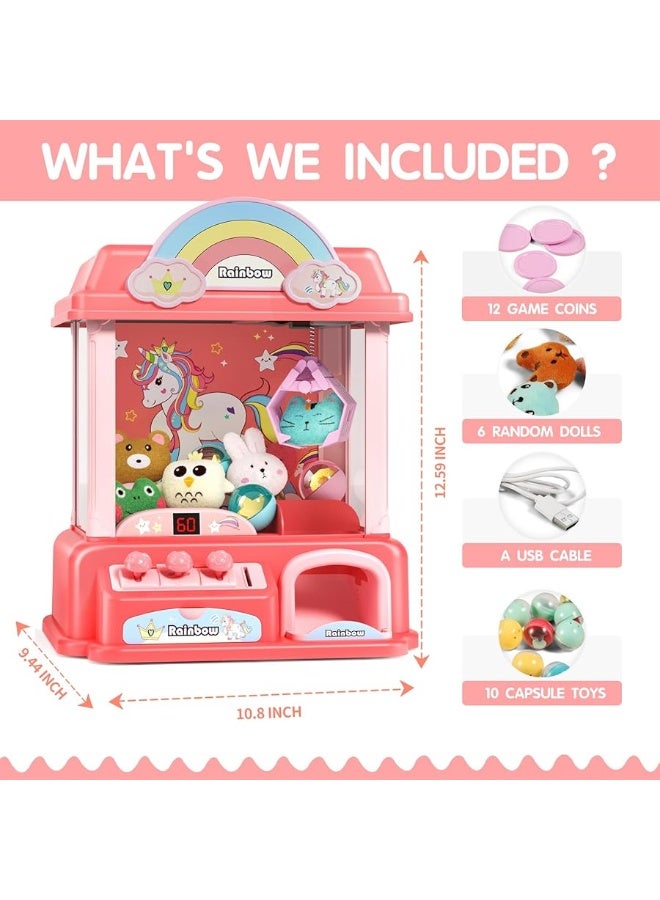 Claw Machine for Kids Mini Vending Machines Arcade Candy Indoor Claw Game Prizes Toy Electronic Pink Cool Fun Things Small Christmas Toys for Girls Gifts for Girl 5 6 7 8 9 10 Year Old