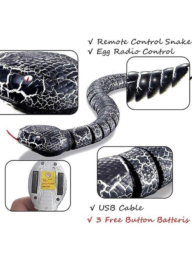 Liberty Imports 16 Inch Remote Control Rattle Snake Toy, Realistic Reptile Robot with Egg Shaped Infrared Receiver, RC Snake Prank Toy Ideal Gift for Kids or for Adults (Black)