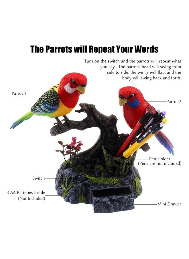 Tipmant Eelctric Birds Talking Parrots Electronic Pets Office Home Decoration Recording & Playback Function, Pen Holders Kids Toys