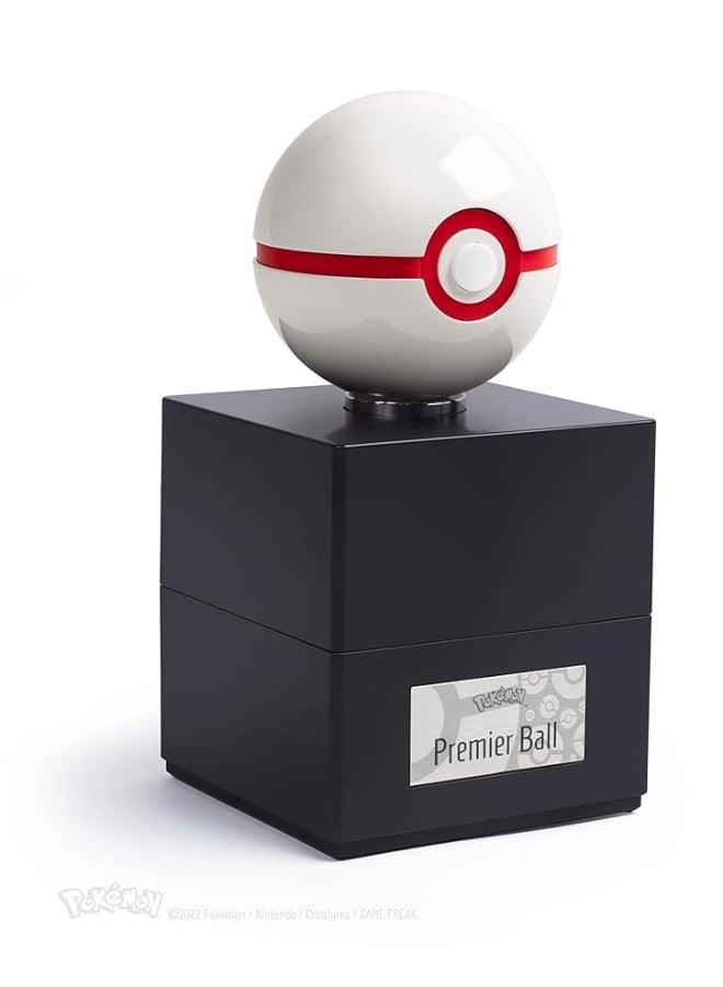 The Wand Company Premier Ball Authentic Replica - Realistic, Electronic, Die-Cast PokÃ© Ball with Display Case Light Features â€“ Officially Licensed by PokÃ©mon