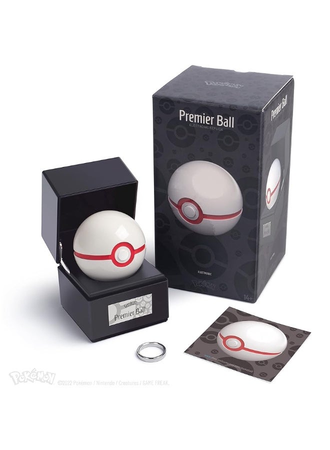 The Wand Company Premier Ball Authentic Replica - Realistic, Electronic, Die-Cast PokÃ© Ball with Display Case Light Features â€“ Officially Licensed by PokÃ©mon