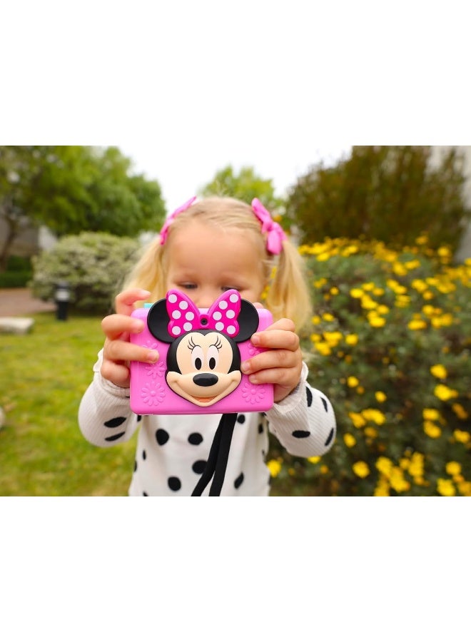 ekids Minnie Mouse Kids Camera with SD Card, Digital Camera for Kids with Video Camera, Built-in Digital Stickers for Fans of Disney Gifts for Girls