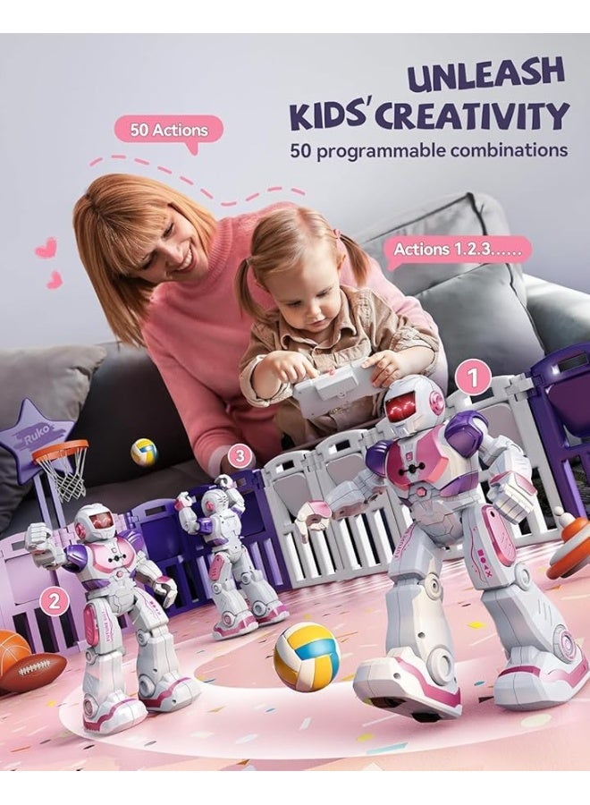 Ruko 6088 Robot Toys for Kids, RC Robot for Girls, Gesture Sensing Interactive Smart Robot, Singing Dancing Rechargeable Programmable, Gifts for Girls & Boys 3 4 5 6 Years Old, Pink