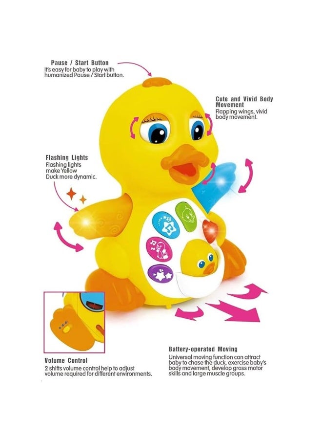 Musical Flapping Yellow Duck Interactive Action Educational Learning Walking Light Up Dancing Toy for 1 Year Old Baby Toddler Infant