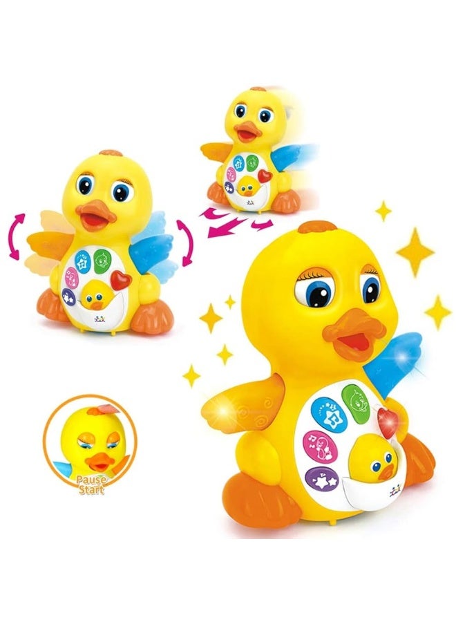 Musical Flapping Yellow Duck Interactive Action Educational Learning Walking Light Up Dancing Toy for 1 Year Old Baby Toddler Infant