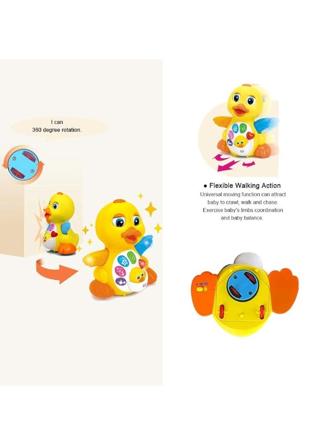 Musical Flapping Yellow Duck Interactive Action Educational Learning Walking Light Up Dancing Toy for 1 Year Old Baby Toddler Infant