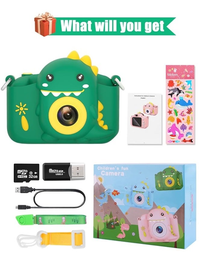 Kids Camera for Boys Girls Toddlers Childrens 3-8 Years Old Christmas Birthday Gifts Toys Selfie Digital Dual Camera with 32GB Card