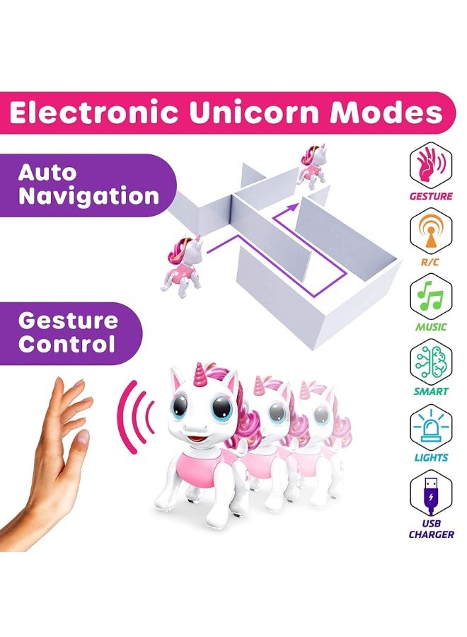 Power Your Fun Unicorn Robo Pets Unicorn Toy for Girls and Boys - Remote Control Robot Toy with Interactive Hand Motion Gestures, STEM Toy Program Treats, Walking, Dancing Robot Unicorn Kids Toy Pink