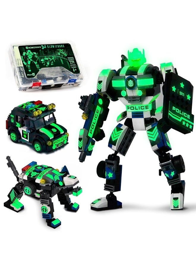 JITTERYGIT Robot Police Mech Glow in The Dark Toy Cop Gift, SWAT Action Figure Buildable STEM Building Superheroes Soldier - Cool Present for Boys, Girls, Kids, Children Ages 6 7 8 9 10 Year Olds