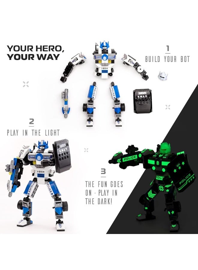 JITTERYGIT Robot Police Mech Glow in The Dark Toy Cop Gift, SWAT Action Figure Buildable STEM Building Superheroes Soldier - Cool Present for Boys, Girls, Kids, Children Ages 6 7 8 9 10 Year Olds