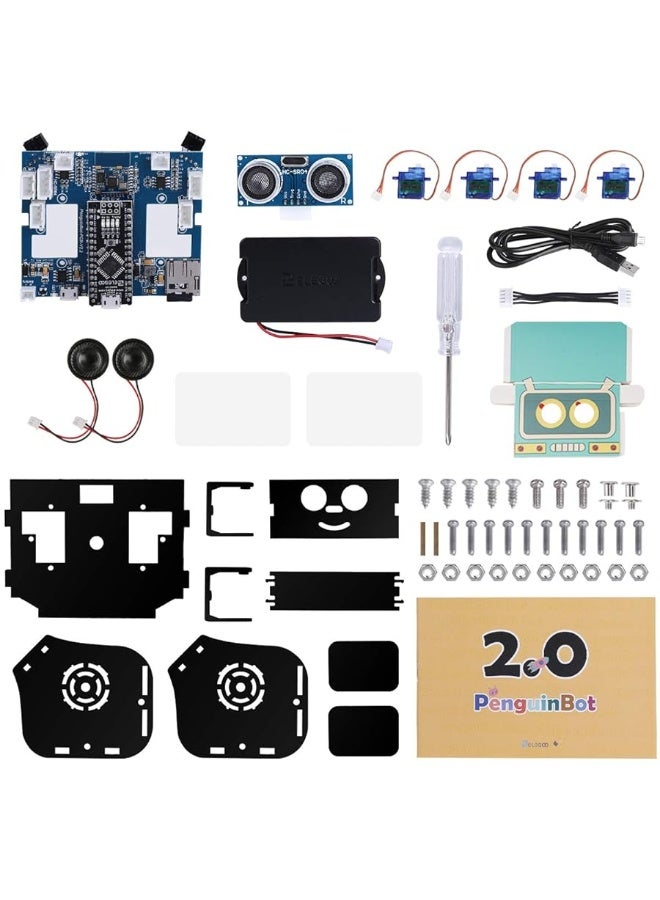 ELEGOO Penguin Bot Biped Robot Kit Compatible with Arduino IDE, STEM Project for Kids, Teens, Adults, Robotics & Engineering Toy, Science & Coding Set for Kids, Gift for Boys Girls (Black)