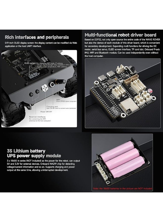 Waveshare Wave Rover Flexible and Expandable 4WD Mobile Robot Chassis, Full Metal Body, Multiple Hosts Support, with Onboard ESP32 Module