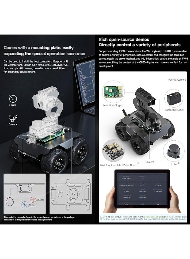 Waveshare Wave Rover Flexible and Expandable 4WD Mobile Robot Chassis, Full Metal Body, Multiple Hosts Support, with Onboard ESP32 Module