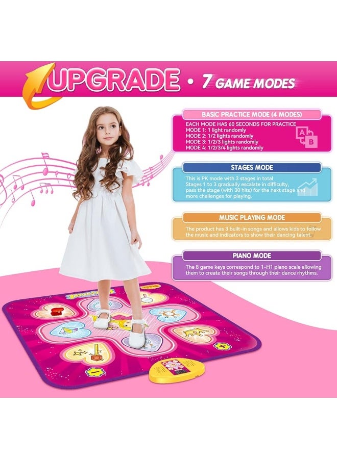 Gloween Dance Mat - Dance Toys Gifts for Age 3-10 Girls, Dance Play Mat with 7 Game Modes, LED Lights, Adjustable Volume, Built-in Music - Christmas Birthday Gifts for 3 4 5 6 7 8 9+ Years Old Kid